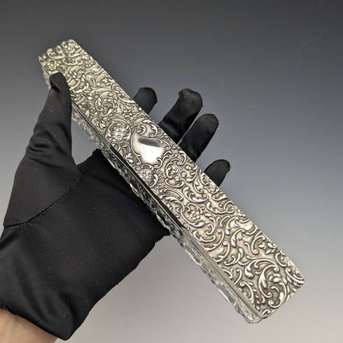 1906年 英国アンティーク カットガラス製 ハットピンボックス 純銀蓋 Henry Williamson